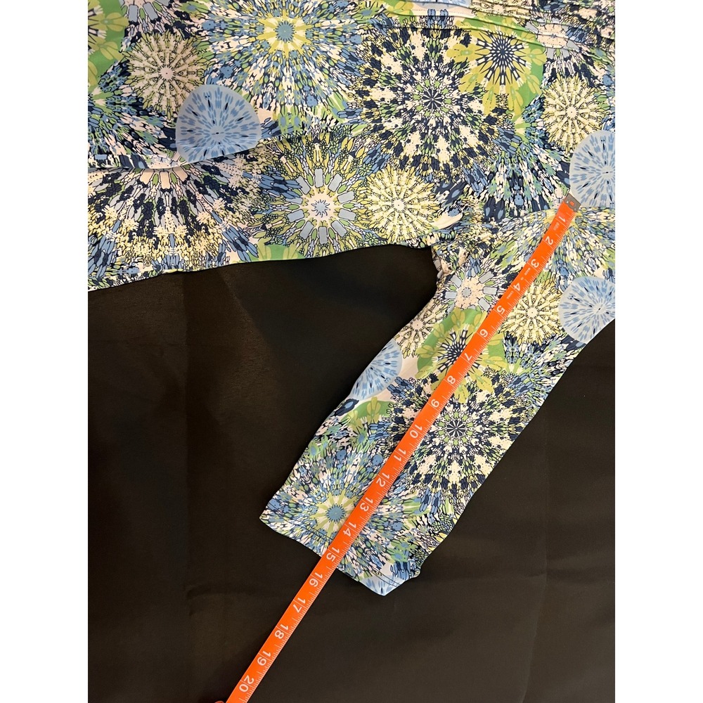 Links Blouse 1X Blue Green Kaleidoscope Floral Medallion 3/4 Sleeve Pleated Top - Picture 4 of 7